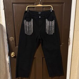 Black Jeans with Silver Fringe Detail